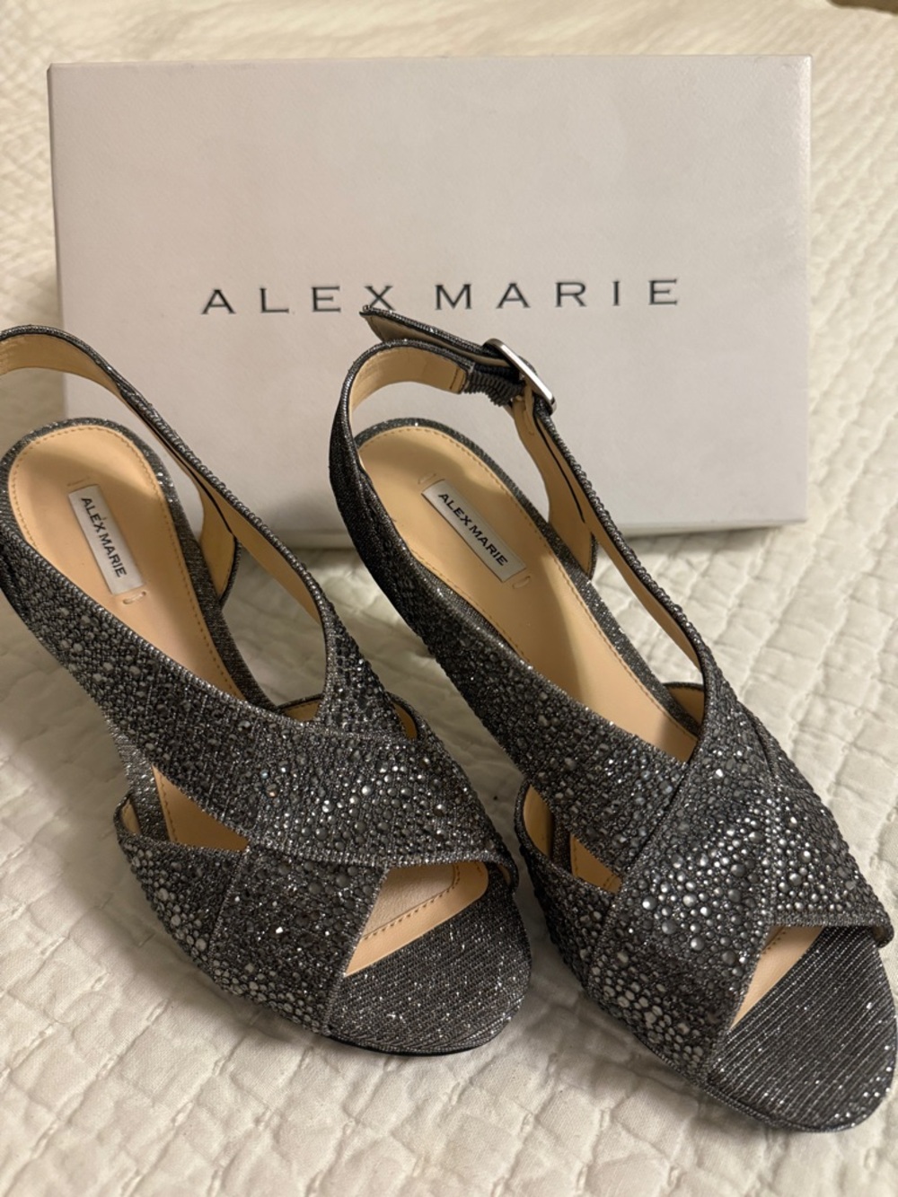 Alex Marie Dark Gray Glitter Crisscross Slingback Heels